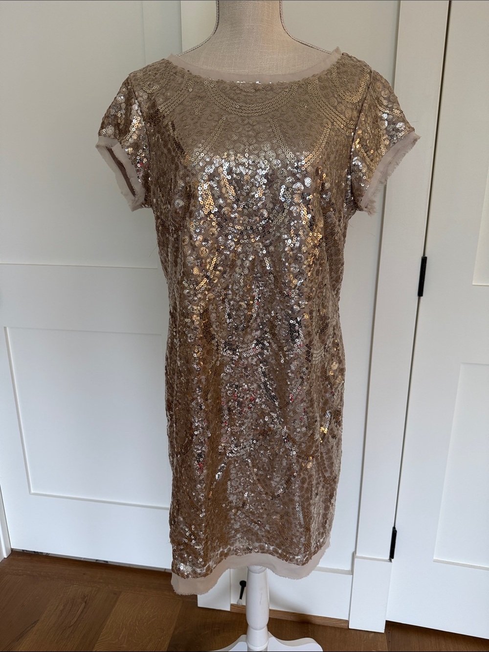 Eliza J Gold Sequin Short Sleeve Mini Dress